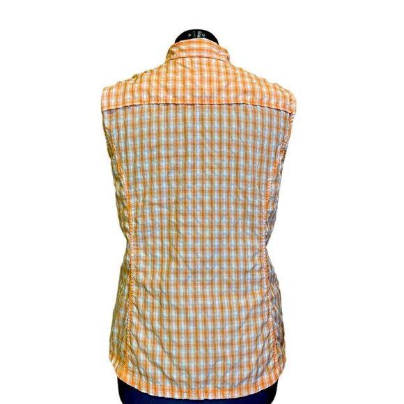 Eddie Bauer Button Down Women's Shirt L White Orange Gingham Check Short Sleeves - Picture 2 of 14